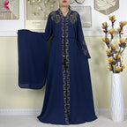 New Muslim Abayas For Women Long Sleeved Dress Dubai Lady Elegant Long Dress Islam Clothing African Abaya Loose Robe With Turban - Matrix-studios.com
