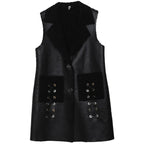 Autumn Winter Fur Leather Vest Coat Long Lambwool Sleeveless Jacket Thick Velvet Warm Waistcoat Large Size Women Fur Vest L-5XL - Matrix Studios