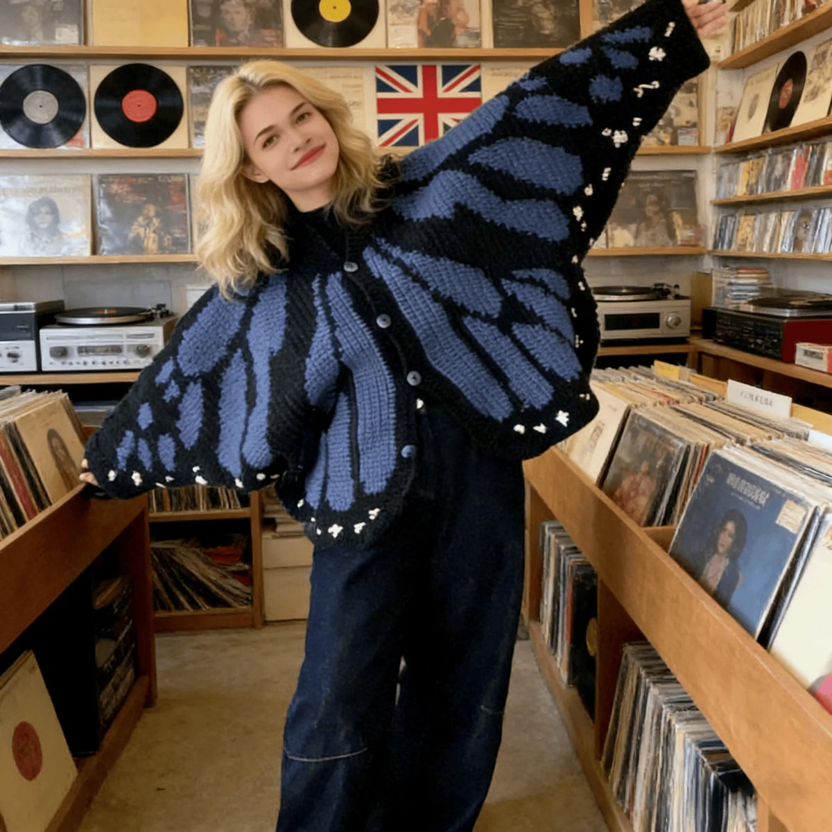Monarch Butterfly Crochet Knit Cardigan Sweater with Wing Design Women's Fashion Butterfly Cardigan Mother's Day Excellent Gift - Matrix Studios