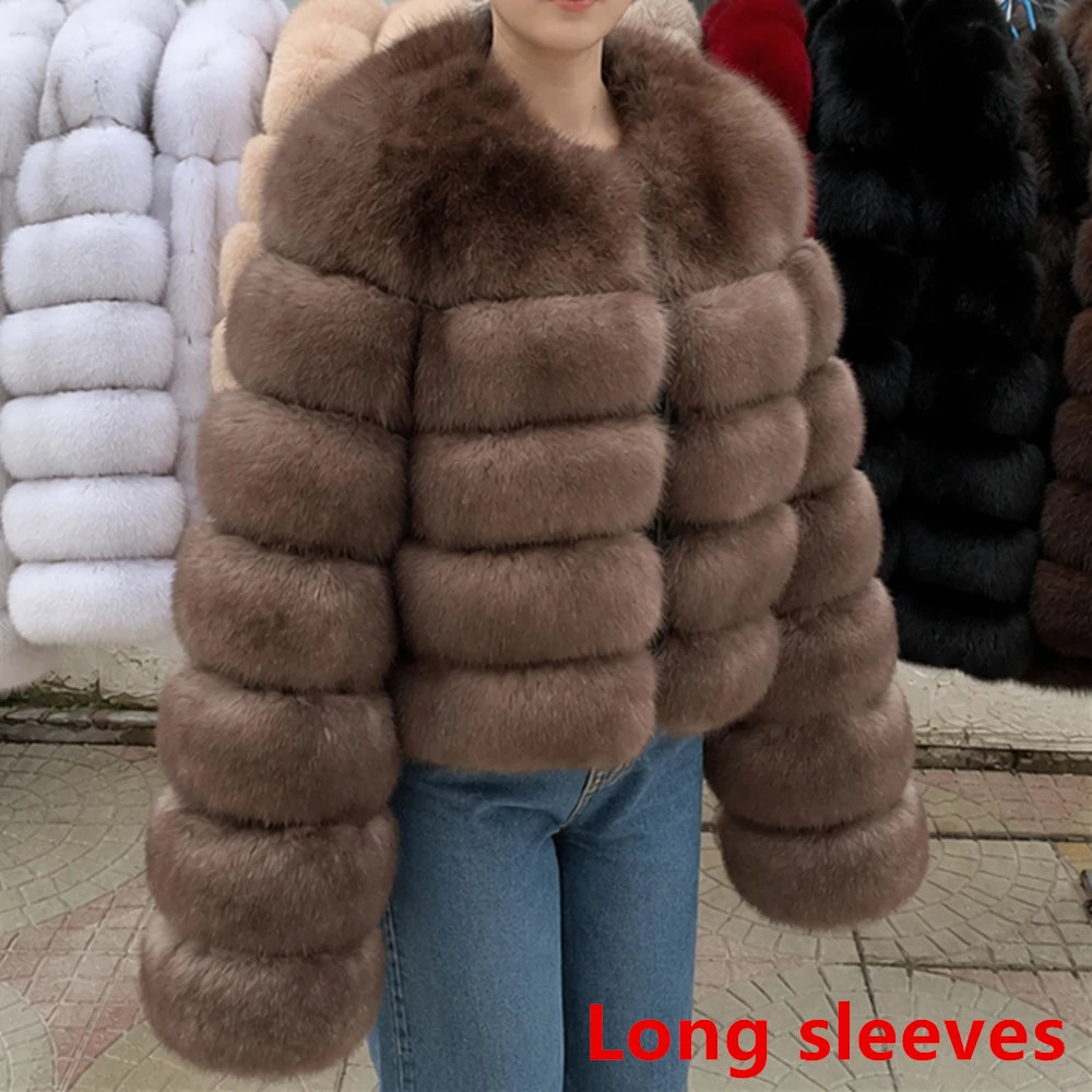 QUEENTINA Fox Fur Coat Long Sleeves Real Winter Women'S Brown 2025 Leather And Skin Clothing Natural New In Coats & Jackets - Matrix Studios