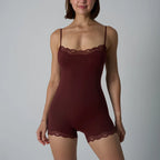 Hot Women Sexy Lace Patchwork Bodysuit Sports FitnessSkinny Shaperwear Camisole Square Neck Spaghetti Strap Slimming Bodycon - Matrix-studios.com