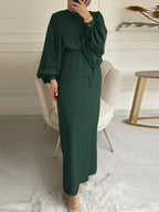Autumn Puff Sleeve Morocco Muslim Dress Women Abaya Kaftans Casual Evening Dresses Woman Turkey Islam Long Robe Femme Vestidos - Matrix-studios.com