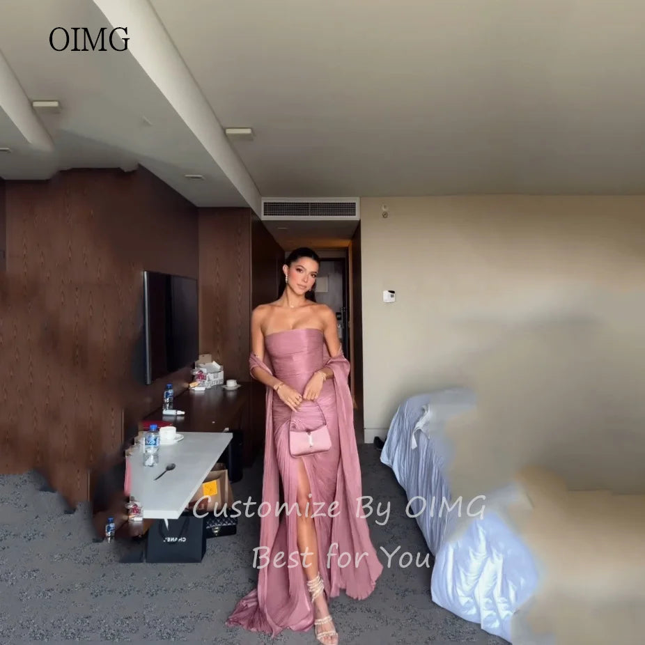 OIMG Glamorous Strapless Mermaid Prom Gowns Cap Sleeves Formal Party Gown Side Slit Floor Length Evening Dress Customized - Matrix-studios.com
