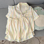 Summer 2026 New Short-Sleeved Shorts Pajamas Women's Cartoon Cute Girl Cardigan Set Ladies Sleepwear Breathable Homewear - Matrix-studios.com