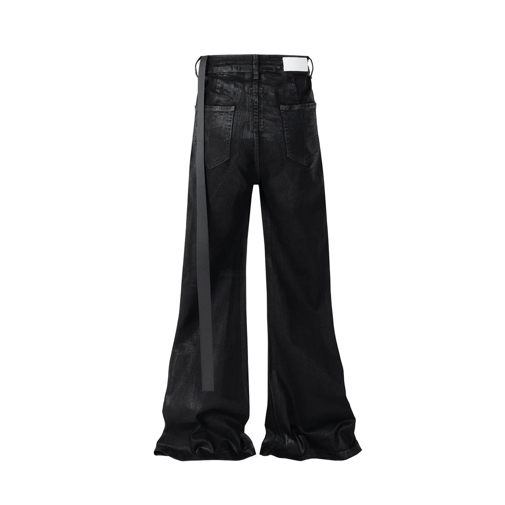 Streetwear Black Wax Leather Strecth Jeans for Men Ropa Hombre Baggy Y2k Flare Pants Oversized Straight Denim Trousers - Matrix Studios