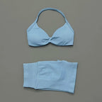 HISTELLO Gym Set 2 Piece Women Strappy Yoga Bra Top Workout Scrunch Shorts Sports Suit Fitness Clothes Seamless Yoga Set - Matrix-studios.com