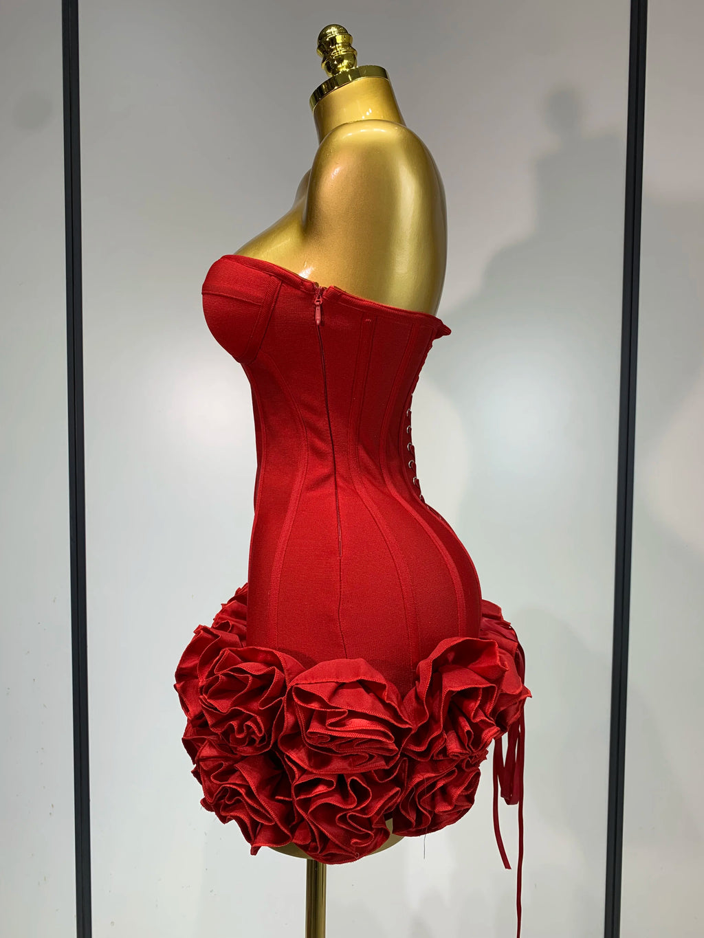 Women Sexy Strapless Backless Flower Embellished Mini Bandage Dress Bodycon Celebrity Party Cocktail Evening Party Club Dresses - Matrix-studios.com