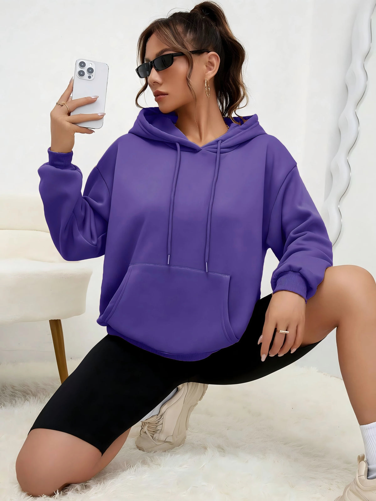 Solid Color Hoody For Female Autumn Fashionable Clothing Casual Fleece Pocket Hoodies Multicolor Unisex Women Streetwear - Matrix Studios