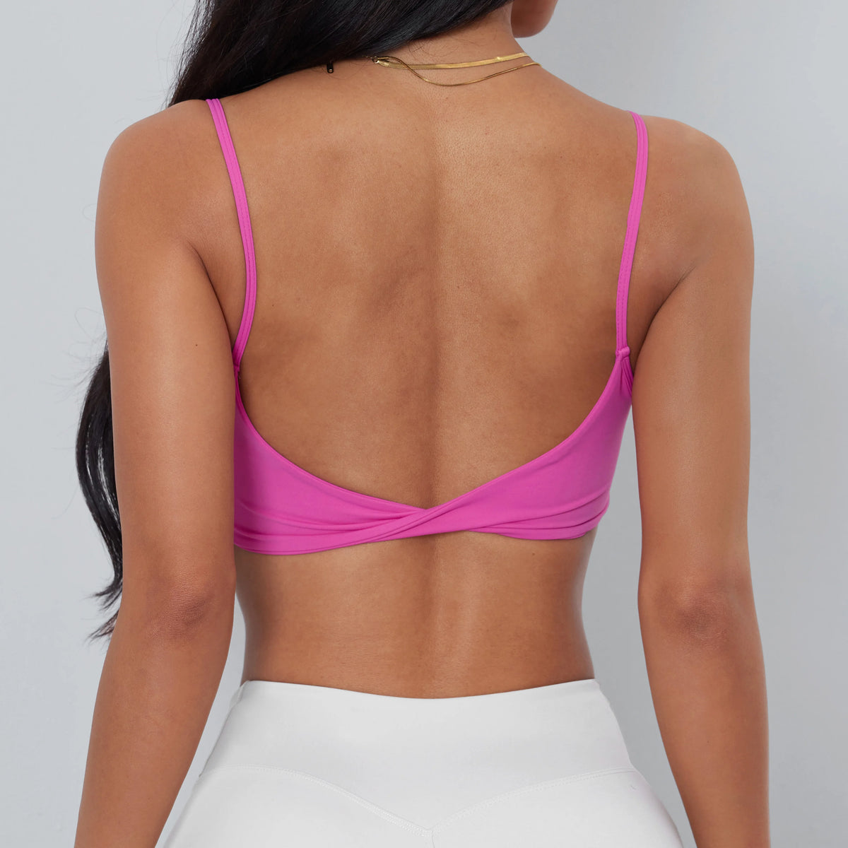 Anfilia Women Sports Bra Spaghetti Straps Backless Gym Bra High Elastic Square Neck Removable Padding Workout Top - Matrix Studios