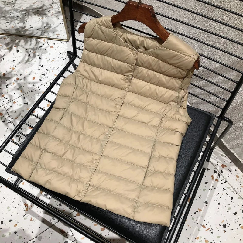 Female 90% White Duck Down Ultra Lightweight Packable Warm Down Liner Vest 2023 New Women Sleeveless Puffer Jacket - Matrix-studios.com