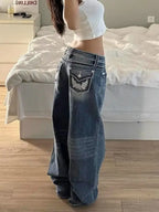 Women Pants Autumn Blue Y2k Wash Cargo Jeans Vintage Baggy Denim Trousers Japanese 2000s Style Oversize Boyfriend Harajuku Jeans - Matrix-studios.com