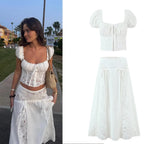 Mingmingxi New in Matching Sets Elegant Off The Shoulder Cropped Top and Flared Skirt Sexy Outfits Two-piece Set Women 2025 - Matrix-studios.com