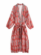 Bohemian Printed Bikini Cover-ups Green Tunic Long Kimono Cardigan Plus Size 2023 Women Beach Wear Swim Suit Cover Up A155 - Matrix Studios