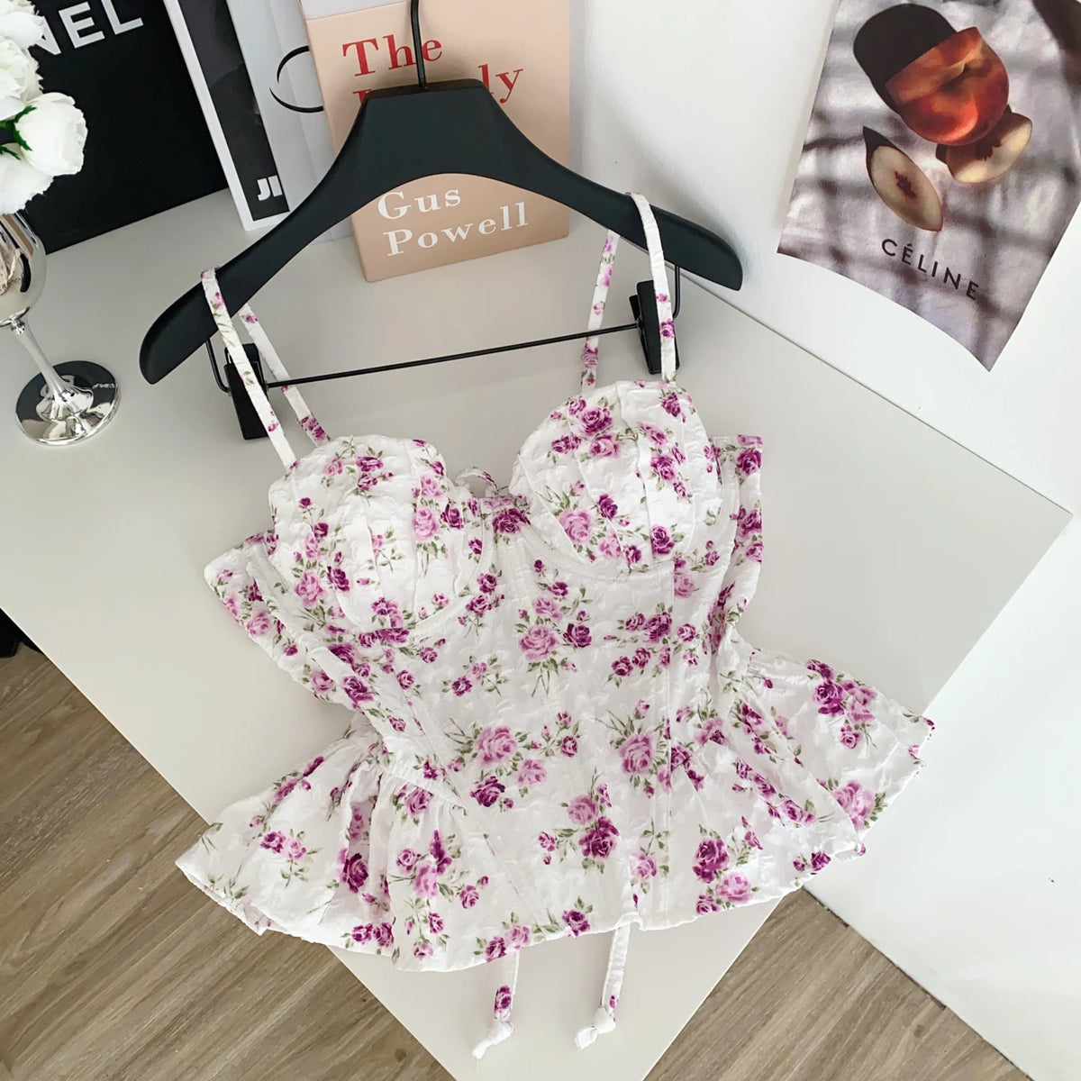 Sexy Slim  Corset ruffle print Chic Korean Camis Tank Top Basic Fashion Off Shoulder Summer Women Clothing - Matrix-studios.com