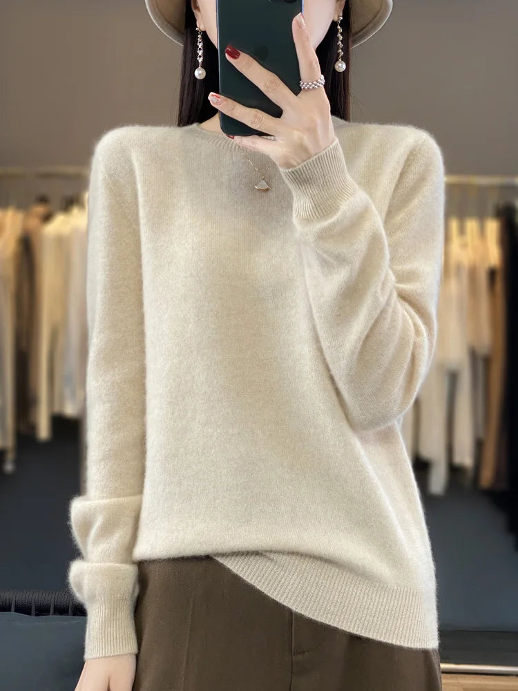 100% Merino Wool Sweater Women O-neck Cashmere Knitwear Female Pullover Autumn Winter Casual Tops Solid Color Soft  Clothing - Matrix Studios