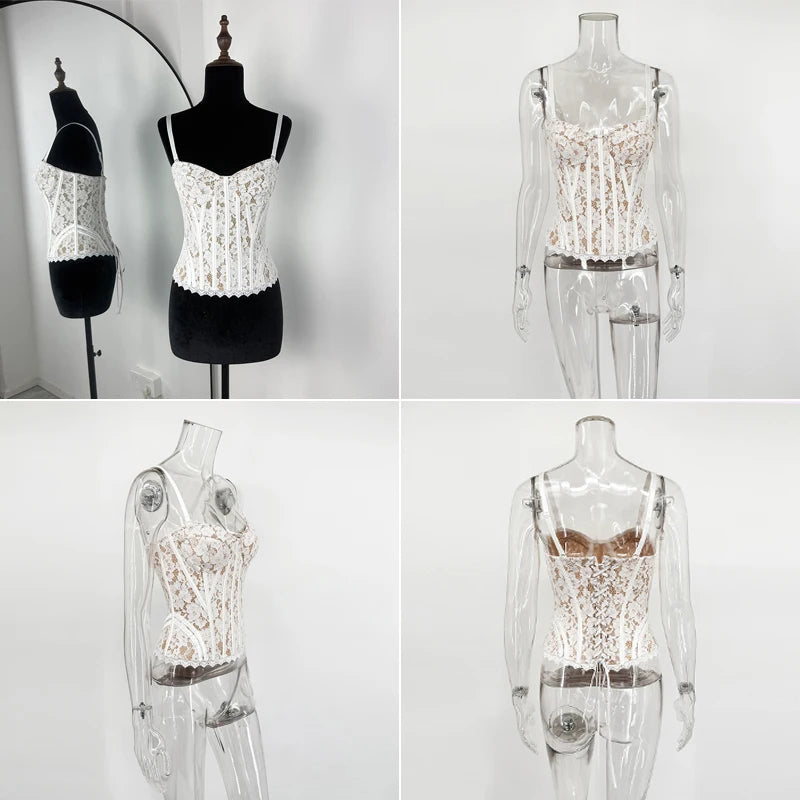 Tuularose Summer Women's Camisole Fashion Print Lace Patchwork Sleeveless Lace-up Tops New Party Hot Girl Streetwear Female Tops - Matrix-studios.com