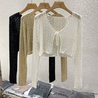 Pointelle Tie Front Crop Cardigan Women Open-stitch Knit Top Crochet Bolero Cover-up Spring Summer 2026 Y2K Grunge - Matrix Studios