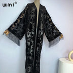 WINYI Middle East Coat Muslim Fashion Kaftan kimono maxi Robes Streetwear Open Abaya Perspective elegant dress beach cover up - Matrix Studios