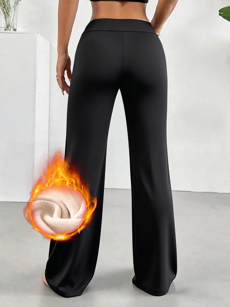Warm Fleece Lined Wide Leg Pants Winter High Waist Warm Straight Leg Pants Women's Soft Apparel Casual Long Trouser Outdoor Wear - Matrix-studios.com