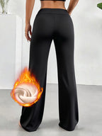 Warm Fleece Lined Wide Leg Pants Winter High Waist Warm Straight Leg Pants Women's Soft Apparel Casual Long Trouser Outdoor Wear - Matrix-studios.com
