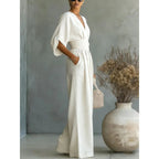 Women's Jumpsuit Fashion High Waist V-neck Jumpsuits for Woman Sexy White Office Wide Leg Trousers Overalls Vacation Outfit New - Matrix Studios