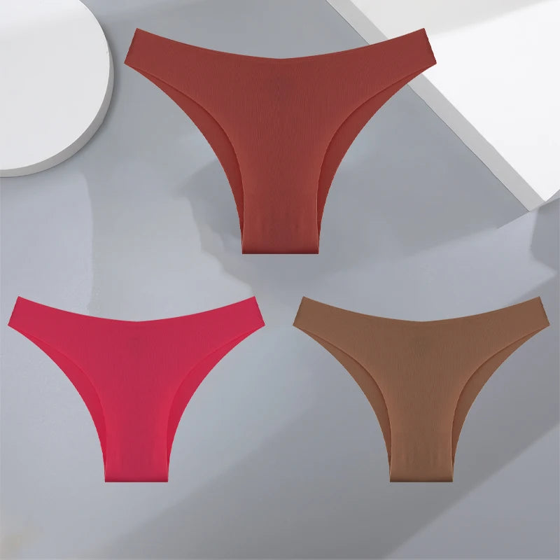 3Pcs Ultra-thin Seamless Silk Underwear Women's Panties Sexy Low-Waist Stretch Bikini Solid Color Briefs Lingerie XS-XXL Fashion - Matrix Studios
