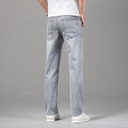 Summer Thin Men's Elastic Cotton Jeans Fashion Gray Comfortable Business Straight Casual Pants Brand Male Clothes Trousers - Matrix Studios