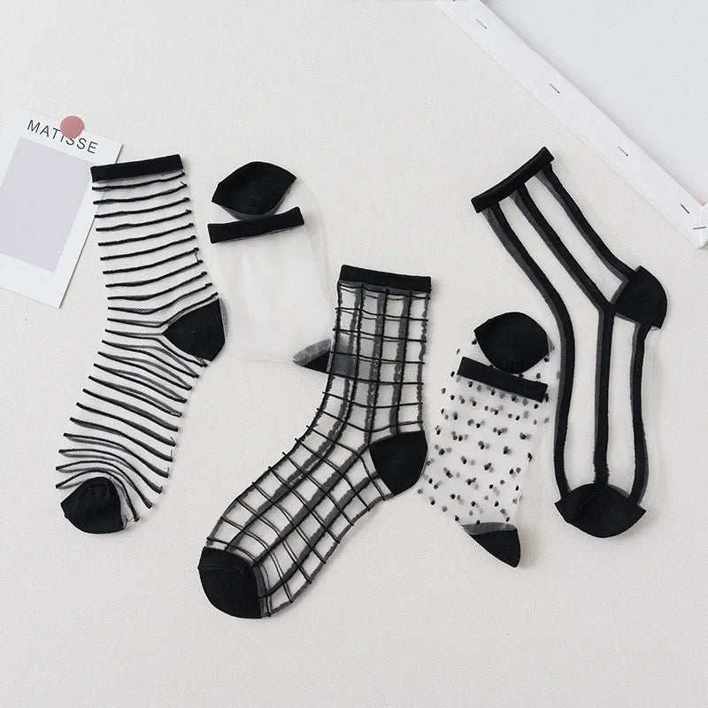 Summer Lace Mesh Transparent Women Socks Ultra-thin Breathable Women Girls Short Socks Harajuku Vintage Streetwear Crew Socks - Matrix Studios