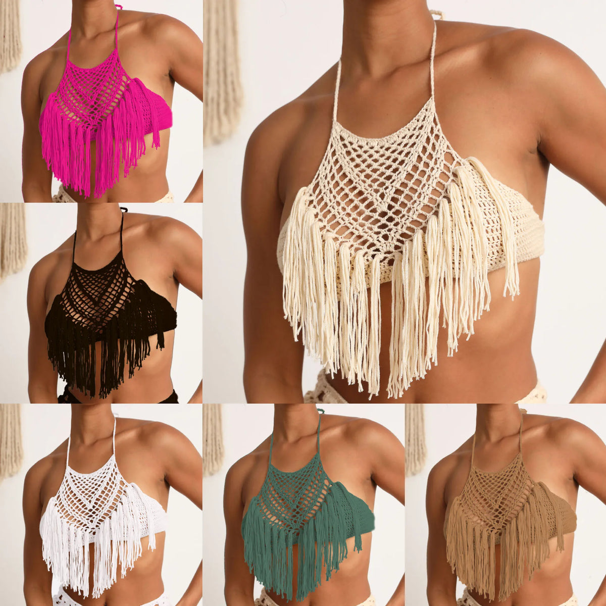 Handmade Crochet Lace Knit Boho Beach Bikini Cami Tank Crop Top Halter - Matrix Studios