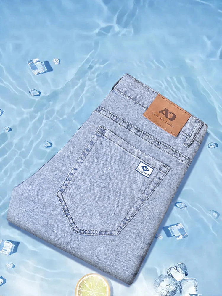 Summer Ultra-thin Men's Jeans Lyocell Soft Breathable Loose Straight Light Blue Denim Pants Business Casual Ice Silk Trousers - Matrix Studios