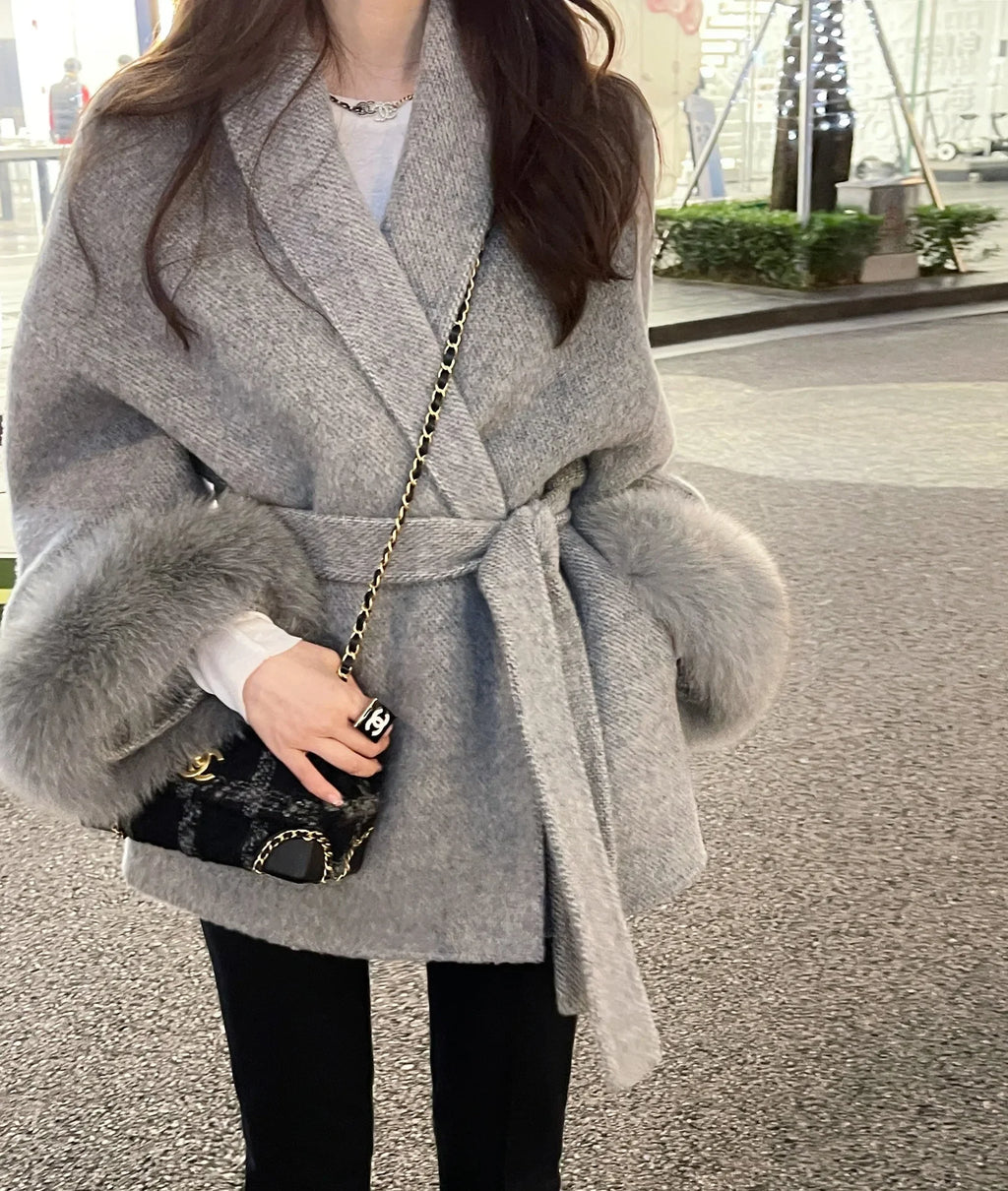 High End Double-sided Wool Strapping Real Wool Fur Coat Women's Removable Cuffs Fox Fur Temperament Cashmere Short Jacket - Matrix Studios