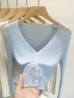 2026 Summer Thin Air Conditioning Blouse Ice Silk Knit Sun Protection Women Cardigan Solid Color Casual Short Shawl Outerwear - Matrix Studios
