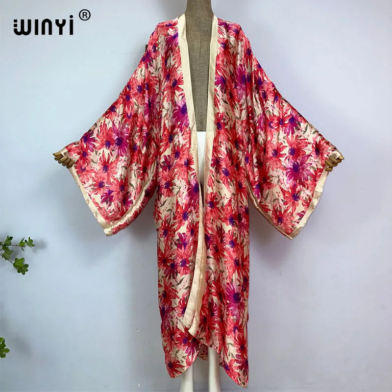 WINYI Summer New Fashion Print Women Cardigan Loose Long Dress Elegant Party Boho Maxi Beach Holiday Cover Up Kimonos Kaftan - Matrix Studios