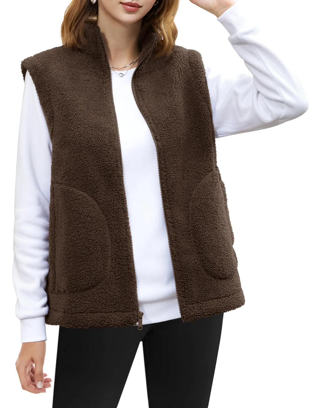 TACVASEN Polar Fleece Vests Women Fall Winter Lightweight Stand Collar Waistcoats Warm Soft 4 Pockets Sleeveless Outwear Jackets - Matrix Studios