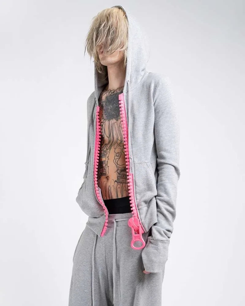 New Y2K American-style women's solid color large zipper loose cropped color-block hoodie fashionable street Harajuku style - Matrix Studios