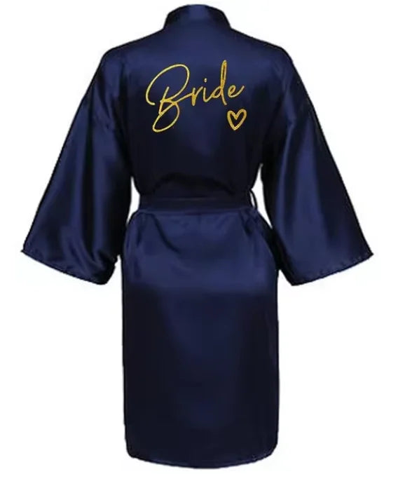 Wedding Party Team Bride Robe Kimono Satin Pajamas Bridesmaid Bathrobe Gold Letter SP089 - Matrix-studios.com
