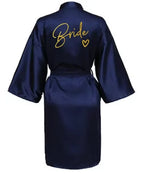 Wedding Party Team Bride Robe Kimono Satin Pajamas Bridesmaid Bathrobe Gold Letter SP089 - Matrix-studios.com
