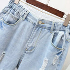 4XL 5XL Plus Size Jeans Woman High Waist Denim Trousers Loose Hole Ripped Jeans For Women Washed Summer Autumn Jean Femme C7419 - Matrix-studios.com