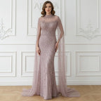 Eshaut&bridal Luxury Beaded Evening Dress Cape Sleeve Dubai Sheer Neck Mermaid Formal Prom Wedding Party Gown Customized 2026 - Matrix Studios