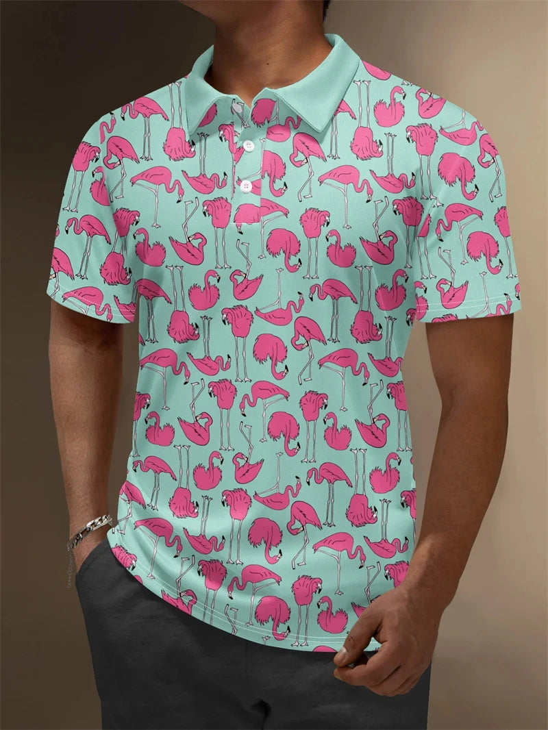 2025 New 3d Print Flamingo Graphic Polo Shirts For Men Women Short Sleeve Golf Shirts Fashion Street Polo Shirt Hawaiian Tops - Matrix-studios.com