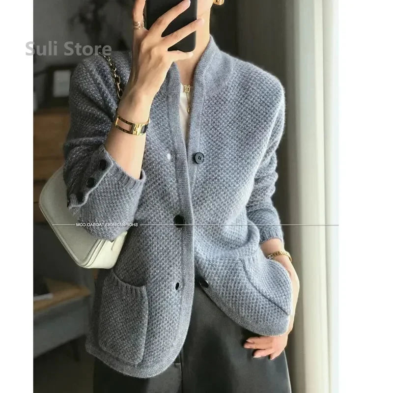 Autumn Winter New Thickened  Cardigan Women Stand Neck Sweater Sweater Loose Knit Base Sweater Jacket - Matrix Studios