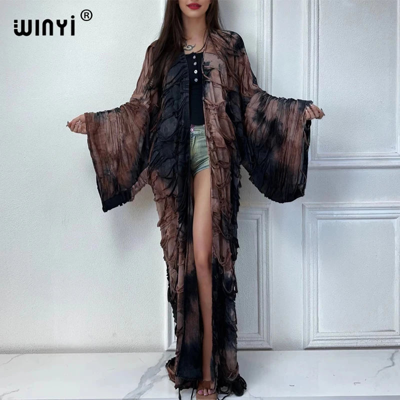 WINYI Summer Kimono Tie-Dyed Cardigan Elegant Bikini Cover-Up Cardigan Swimsuit Beach Outfits for Women Dress Fashion Kaftan - Matrix Studios
