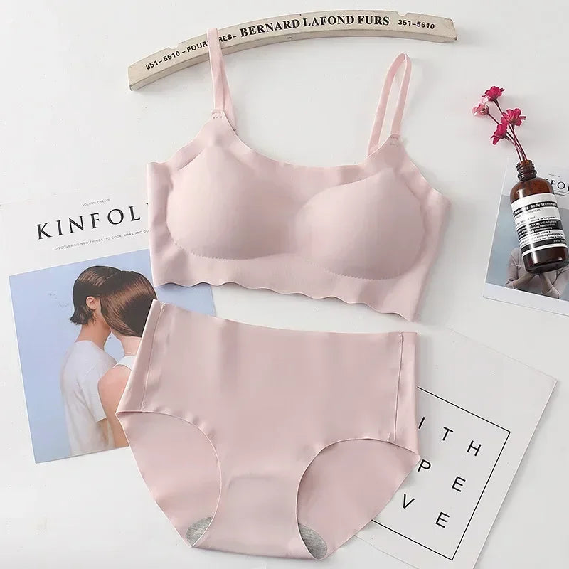 Seamless Bralette Set Strappy Camisole No Underwire Comfortable Sleep Yoga Sports Bra Panties Combo - Matrix-studios.com