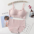 Seamless Bralette Set Strappy Camisole No Underwire Comfortable Sleep Yoga Sports Bra Panties Combo - Matrix-studios.com