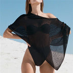 Off Shoulder Cover Up Tops Shirt Asymmetrical Sheer Knit Poncho Shrug Pullover Shawl Top Summer Holiday Beachwear - Matrix Studios