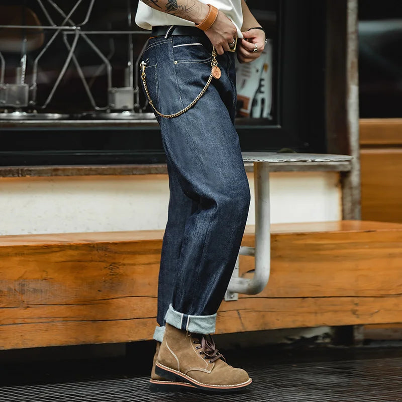 Maden Vintage 13.5oz Heavyweight Selvedge Raw Denim Jeans Men's Straight Fit Cotton Jeans Casual Pocket Trousers Fall Winter - Matrix Studios