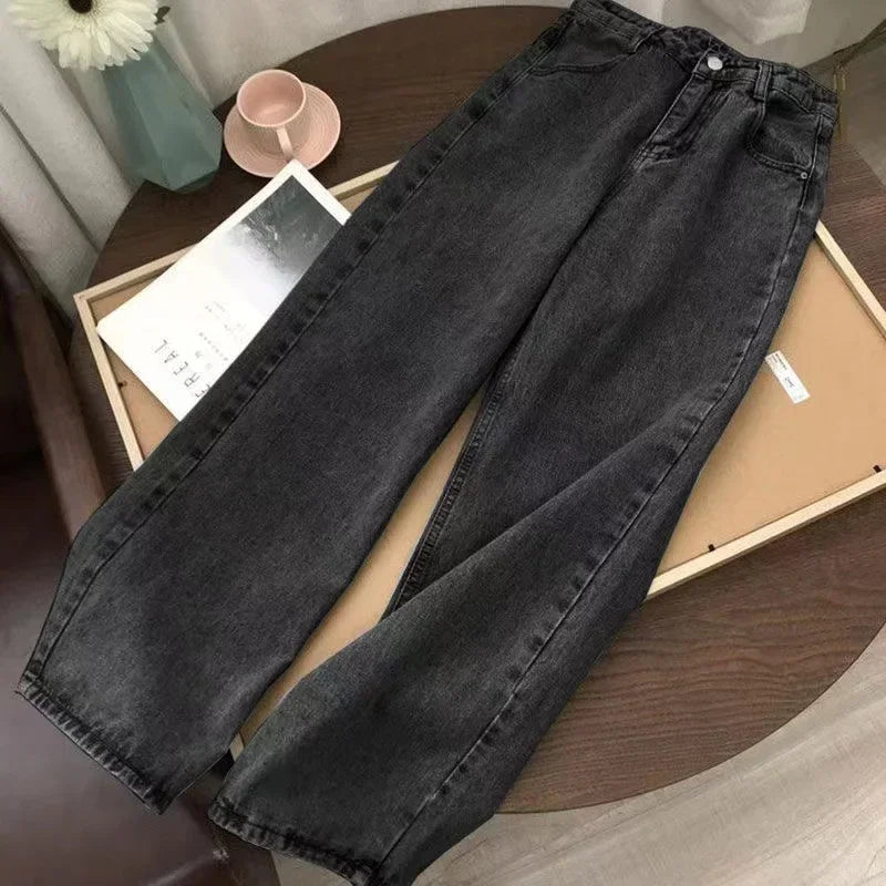 Y2K Hip-hop Stitching Fashion Joker Retro Jeans Female Korean Casual Simple Dress Essential Wide-leg Pants Loose  Joker Overalls - Matrix-studios.com