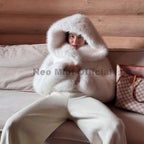 Neo Mint Winter 2025 Pure White Mountain Fashion Hooded Cropped Faux Fur Coat Women Fluffy Eco Fox Fur Jacket Girls Hot Overcoat - Matrix Studios
