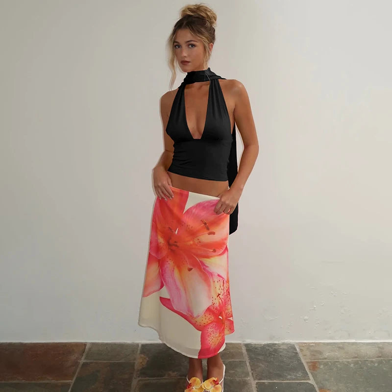 Dulzura V-Neck Sleeveless Halter Backless Bodycon Corp Top Solid Sexy Elegant Y2K Top Party Clubwear Street Summer Vest - Matrix-studios.com