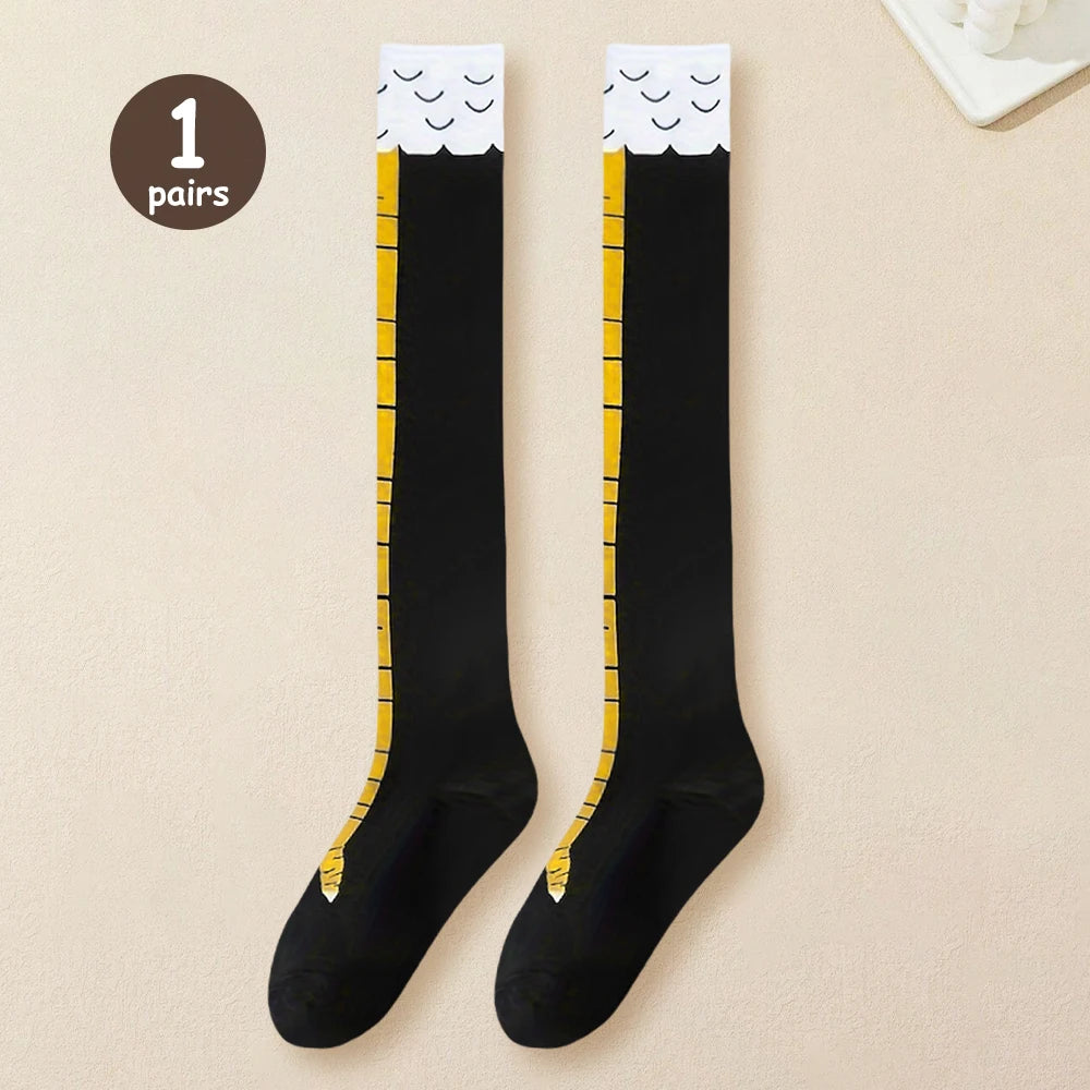 1/2/5/10 Pairs Women Knee High Socks Trendy Cartoon Funny Chicken Claw Socks Fitness Sport Casual Slim Leg Long Tube Socks Women - Matrix Studios